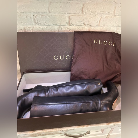 Gucci Rodano Calf Black Leather Boots with Heel - Picture 1 of 13